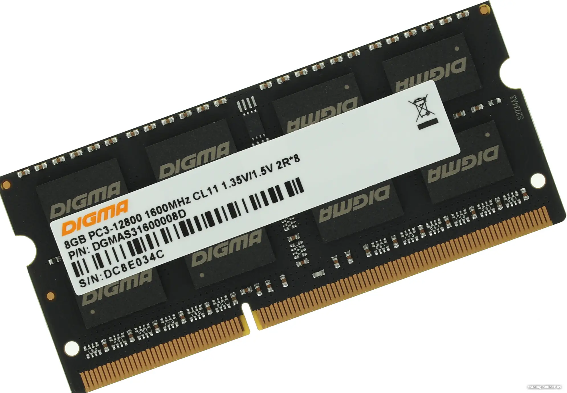 Купить Память DDR3 8Gb 1600MHz Digma DGMAS31600008D RTL PC3-12800 CL11 SO-DIMM 204-pin 1.5В dual rank, цена, опт и розница